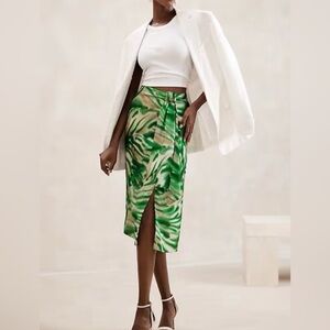 Banana Republic Factory Silky Crepe Sarong Midi Skirt Green Size 6 NWT
